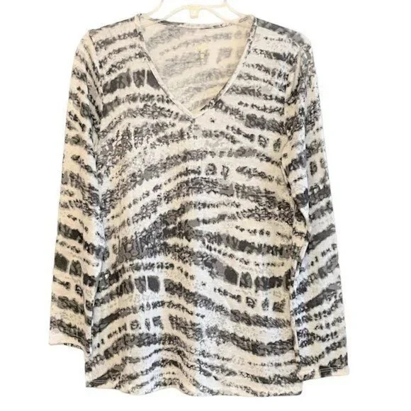 Belle by Kim Gravel Batik Stripe Lightweight Sweater Slub Top X SMALL (818) - Picture 6 of 6